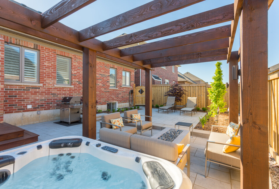 Patio with hot tub