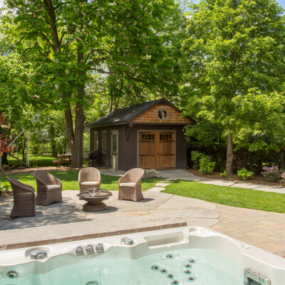 Backyard shed with hot tub