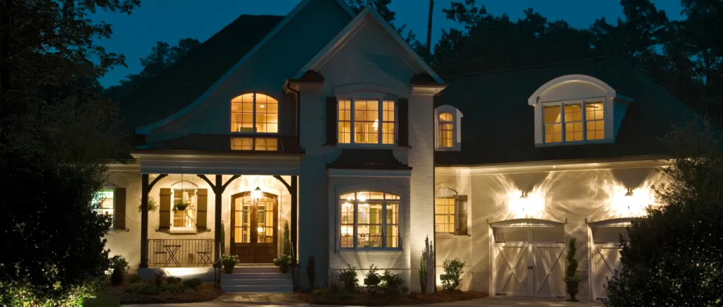 house exterior lit up at nighttime